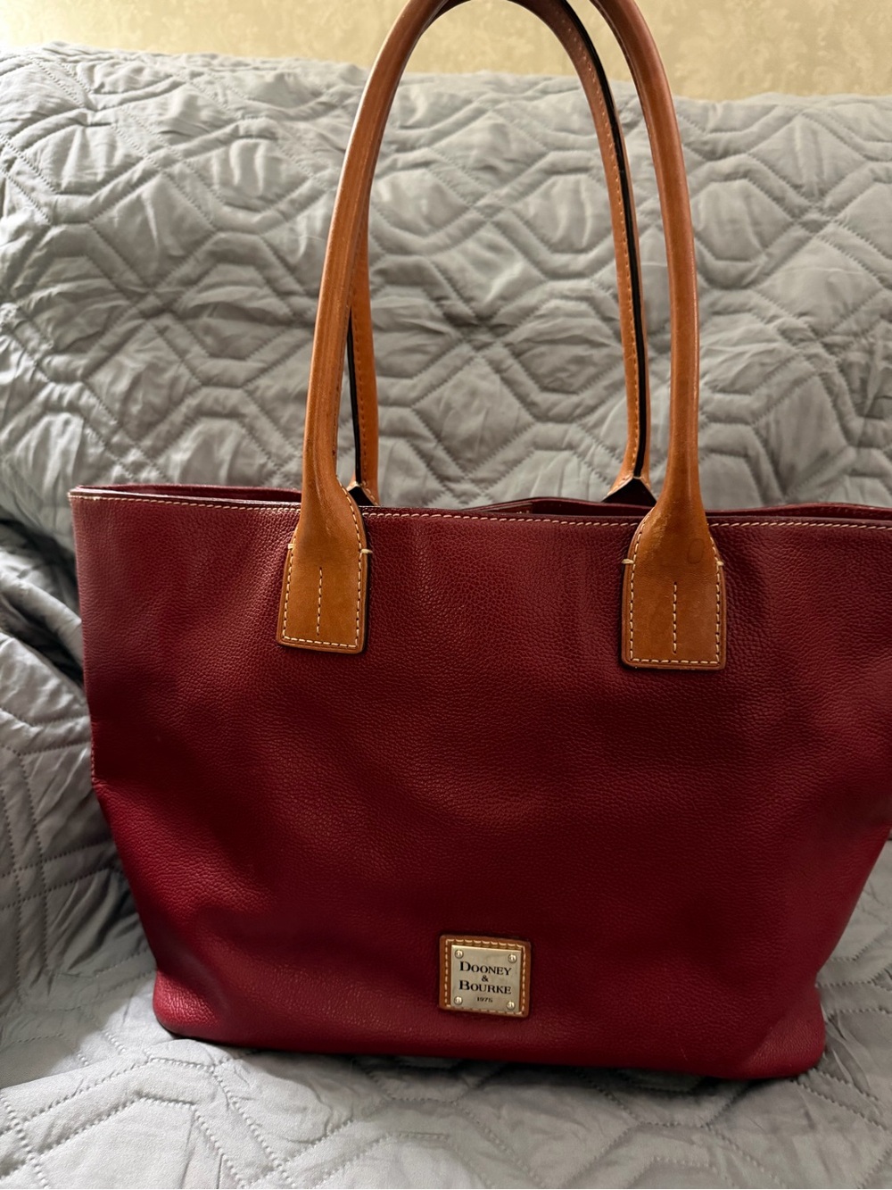Dooney & Bourke Wine Leather Shoulder Bag with Tan Handles